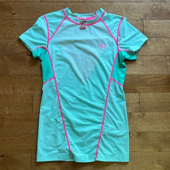 Kari Traa Svala Bright Teal Pink Workout Tee Small - Picture 4 of 10